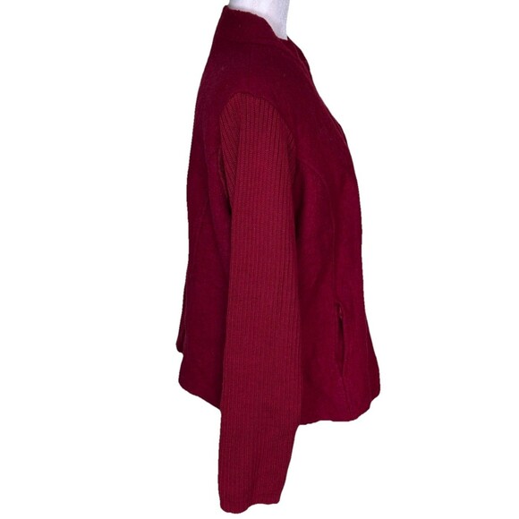 Women’s Red Wool Sweater Jacket Zip Up Grommet Cord Detail Artsy Lagenlook XL - Picture 4 of 9